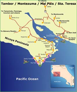 Nicoya Peninsula Map of Costa Rica